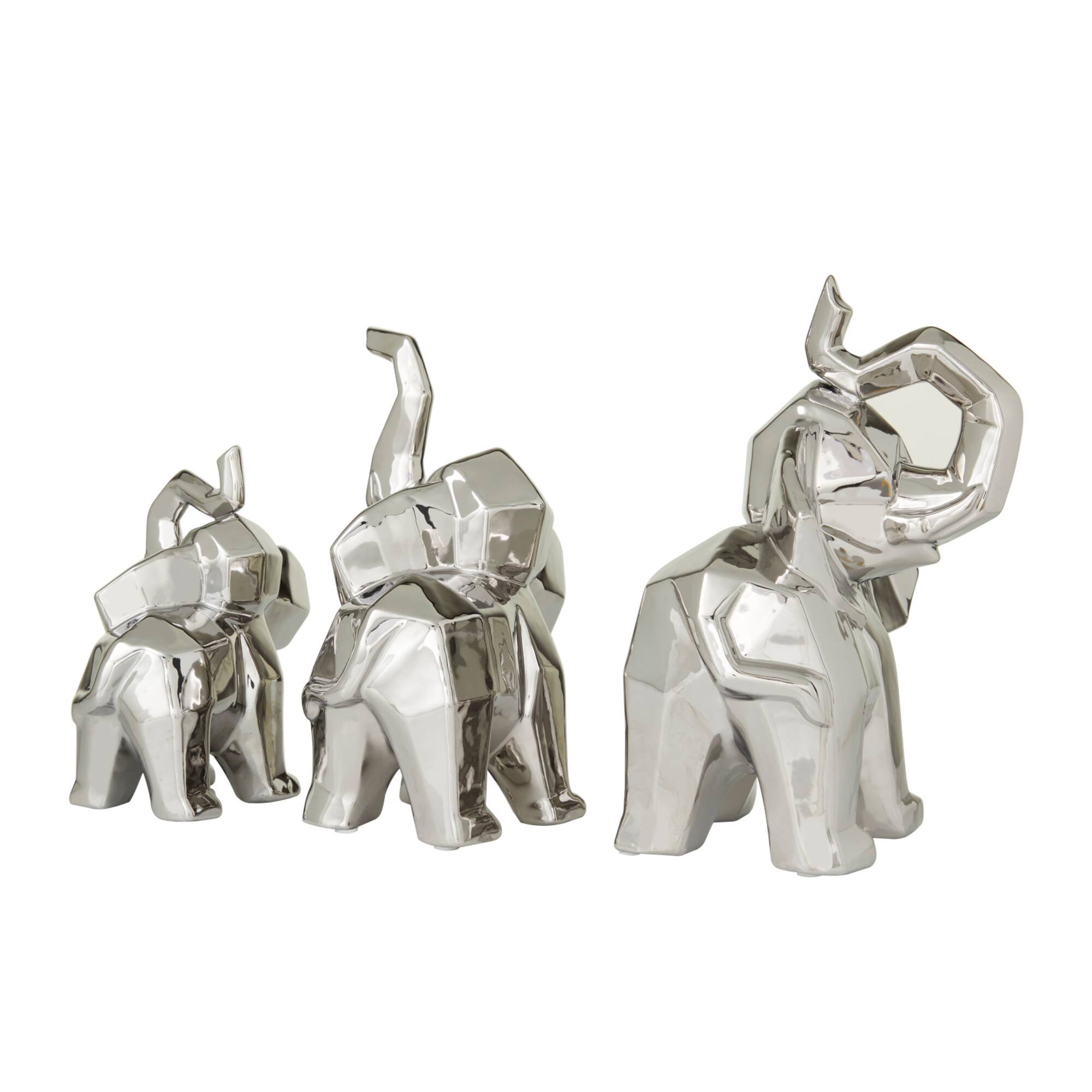 Silver Contemporary Elephant Sculpture Set